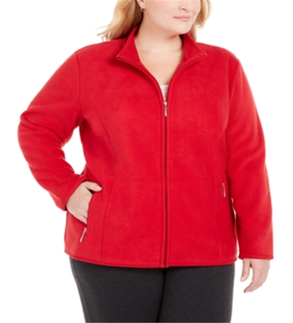 Karen Scott Women's Plus Zeroproof Fleece Performance Athletic Jacket Red Size 1X
