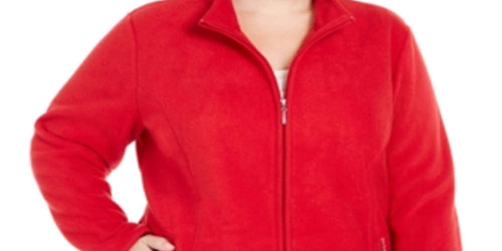 Karen Scott Women's Plus Zeroproof Fleece Performance Athletic Jacket Red Size 1X