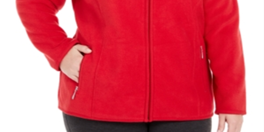 Karen Scott Women's Plus Zeroproof Fleece Performance Athletic Jacket Red Size 1X