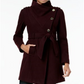 Guess Women's Asymmetrical Belted Walker Coat Wine Size XL