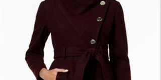 Guess Women's Asymmetrical Belted Walker Coat Wine Size XL