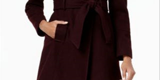 Guess Women's Asymmetrical Belted Walker Coat Wine Size XL