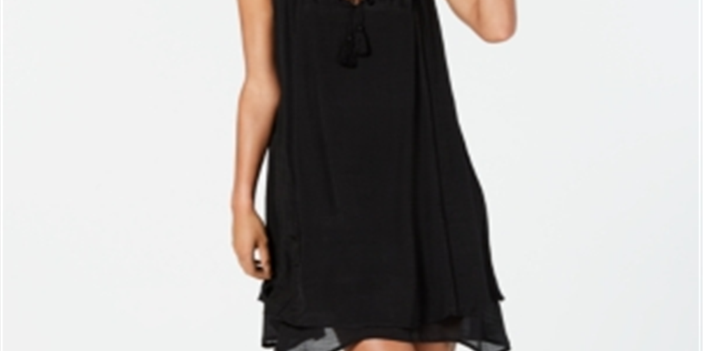Style & Co Women's Handkerchief Hem Sleeveless Dress Black Size Large
