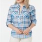 Tommy Hilfiger Women's Plaid Popover Zip up Shirt Blue Size S