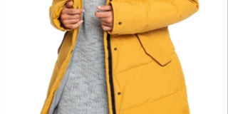 Roxy Junior's Ellie Hooded Faux Fur Trim Puffer Coat Yellow Size Small