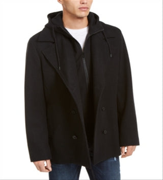 American Rag Men's Zip Bib Double Breasted Wool Coat Black Size X-Large
