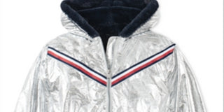 Tommy Hilfiger Big Girl's Hooded Metallic Jacket with Faux Fur Trim Gray Size 16