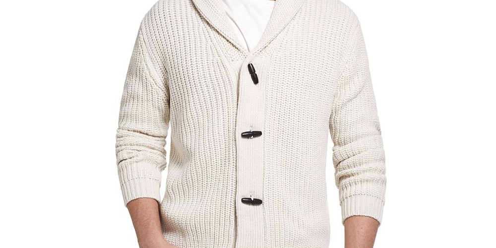 Weatherproof Vintage Men's Cable Knit Shawl Collar Cardigan Sweater Blue Size Medium