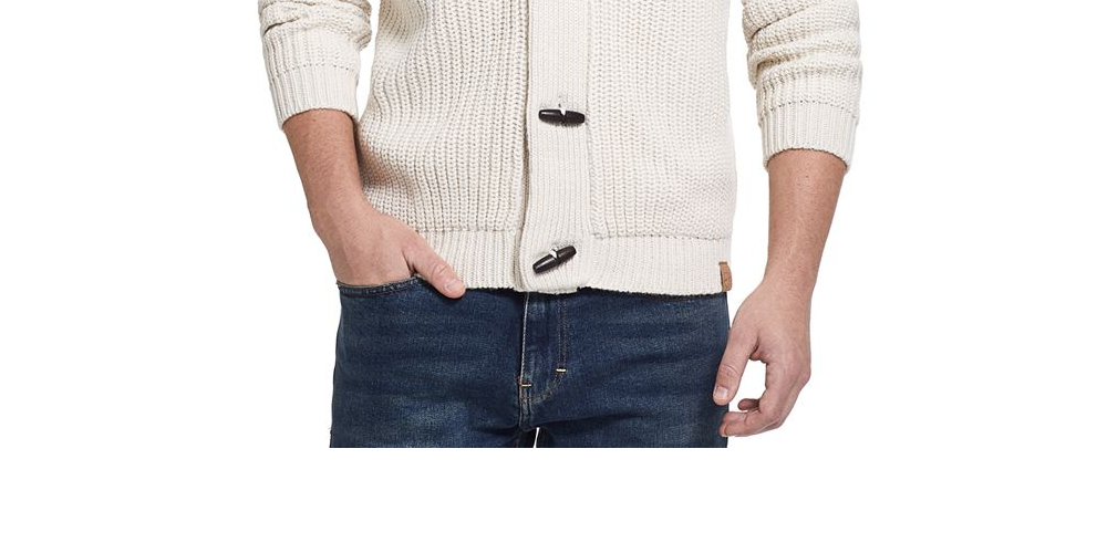Weatherproof Vintage Men's Cable Knit Shawl Collar Cardigan Sweater Blue Size Medium