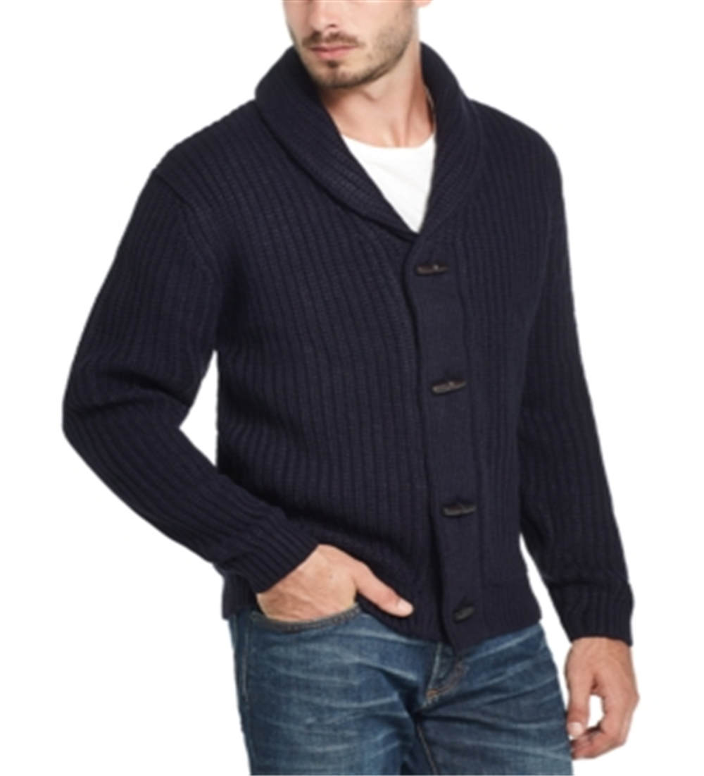 Weatherproof Vintage Men's Cable Knit Shawl Collar Cardigan Sweater Blue Size Medium