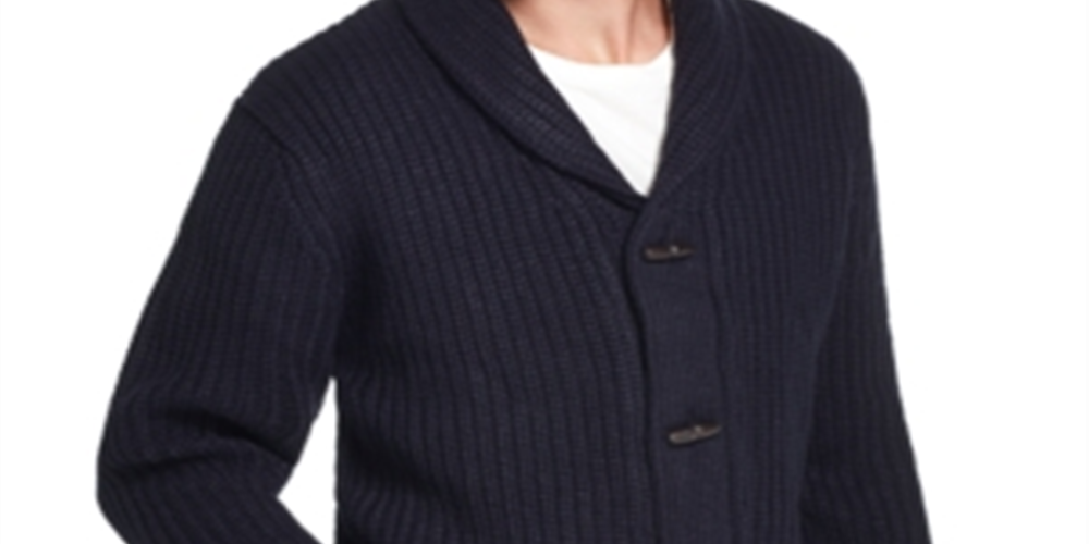Weatherproof Vintage Men's Cable Knit Shawl Collar Cardigan Sweater Blue Size Medium