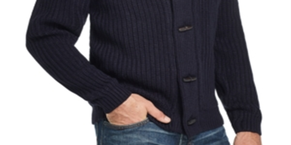 Weatherproof Vintage Men's Cable Knit Shawl Collar Cardigan Sweater Blue Size Medium