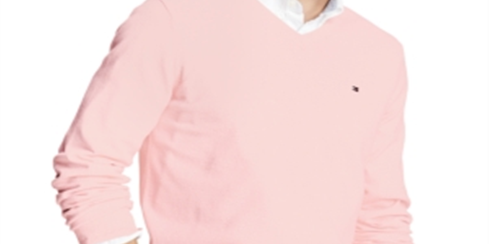 Tommy Hilfiger Men's Signature Regular-Fit Solid V-Neck Sweater Pink Size L