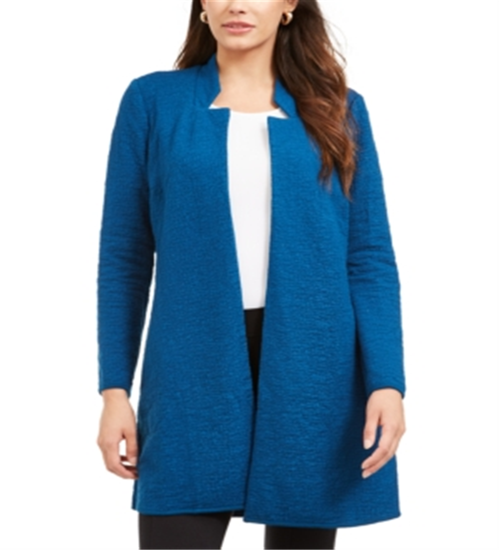 Alfani Women's Open Front Longline Jacket Blue Size Large