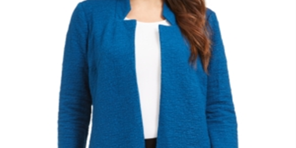 Alfani Women's Open Front Longline Jacket Blue Size Large