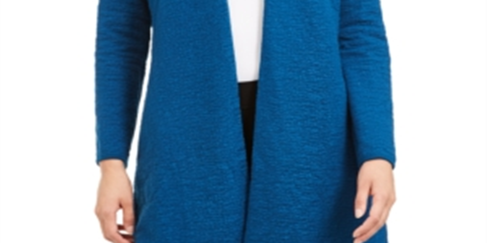 Alfani Women's Open Front Longline Jacket Blue Size Large