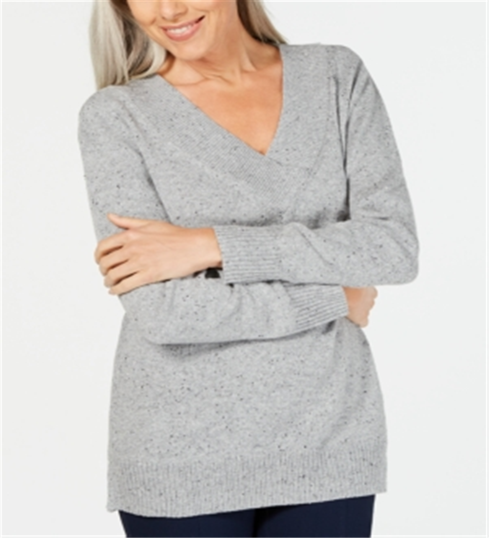 Karen Scott Women's V Neck Long Sleeve Sweater Gray Size X-Small