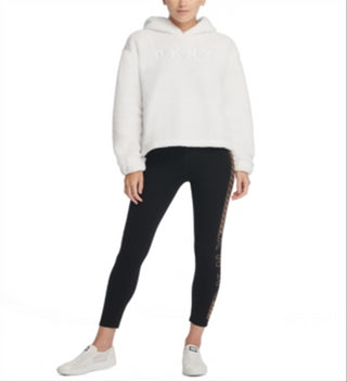 DKNY Women's Faux Fur Logo Hoodie White Size XL