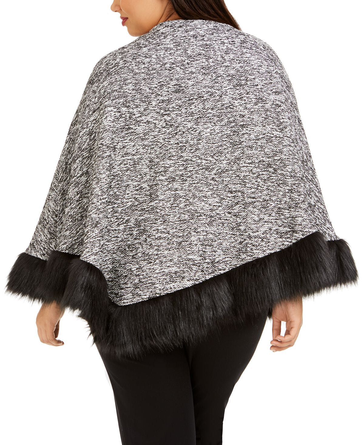JM Collection Women's Plus Faux Fur TrimPoncho Black Size 0X/1X