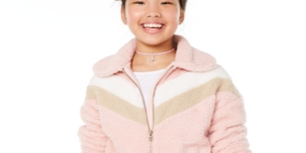 Epic Threads Big Girl's Chevron Stripe Teddy Jacket Pink Size XL