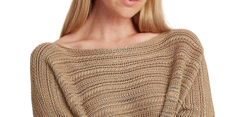 Ralph Lauren Women's 3/4 Sleeve Boat Neck Sweater Beige Size XX-Large