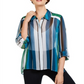 INC International Concepts Women's  Petite Vertical-Stripe Button-up Shirt Green Size Petite S