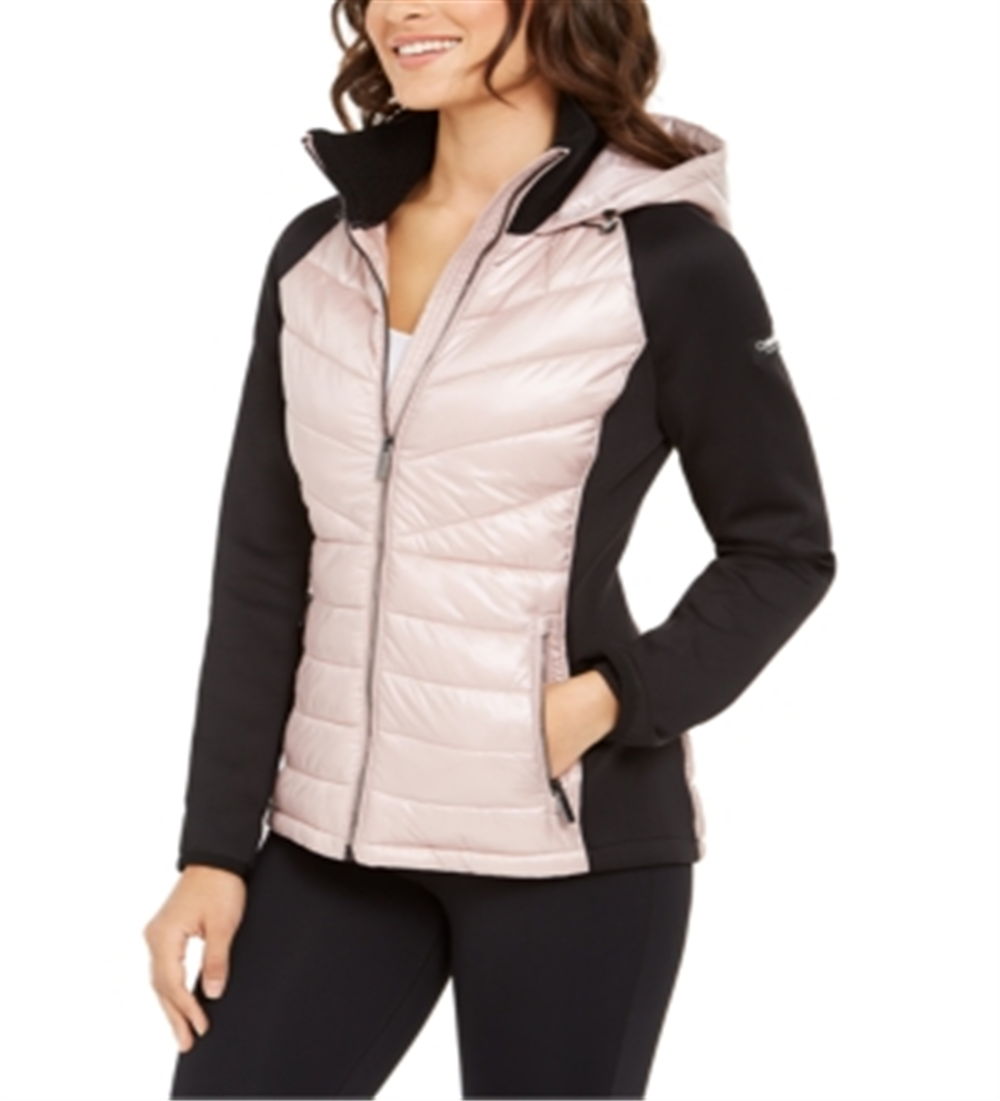 Calvin Klein Women's Performance Mixed-Media Quilted Jacket Pink Size XL