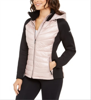 Calvin Klein Women's Performance Mixed-Media Quilted Jacket Pink Size XL