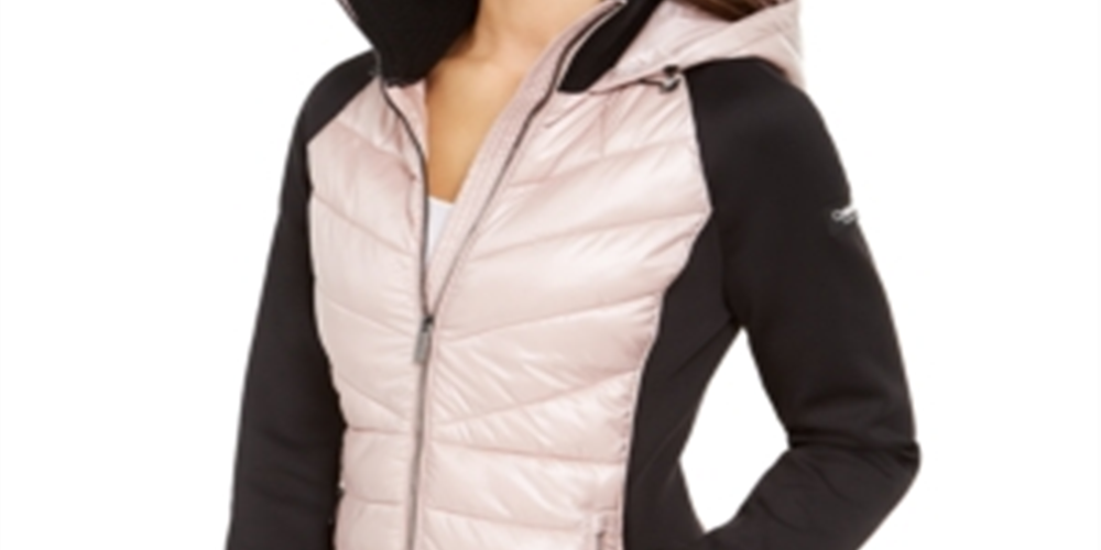 Calvin Klein Women's Performance Mixed-Media Quilted Jacket Pink Size XL