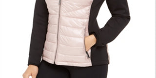 Calvin Klein Women's Performance Mixed-Media Quilted Jacket Pink Size XL
