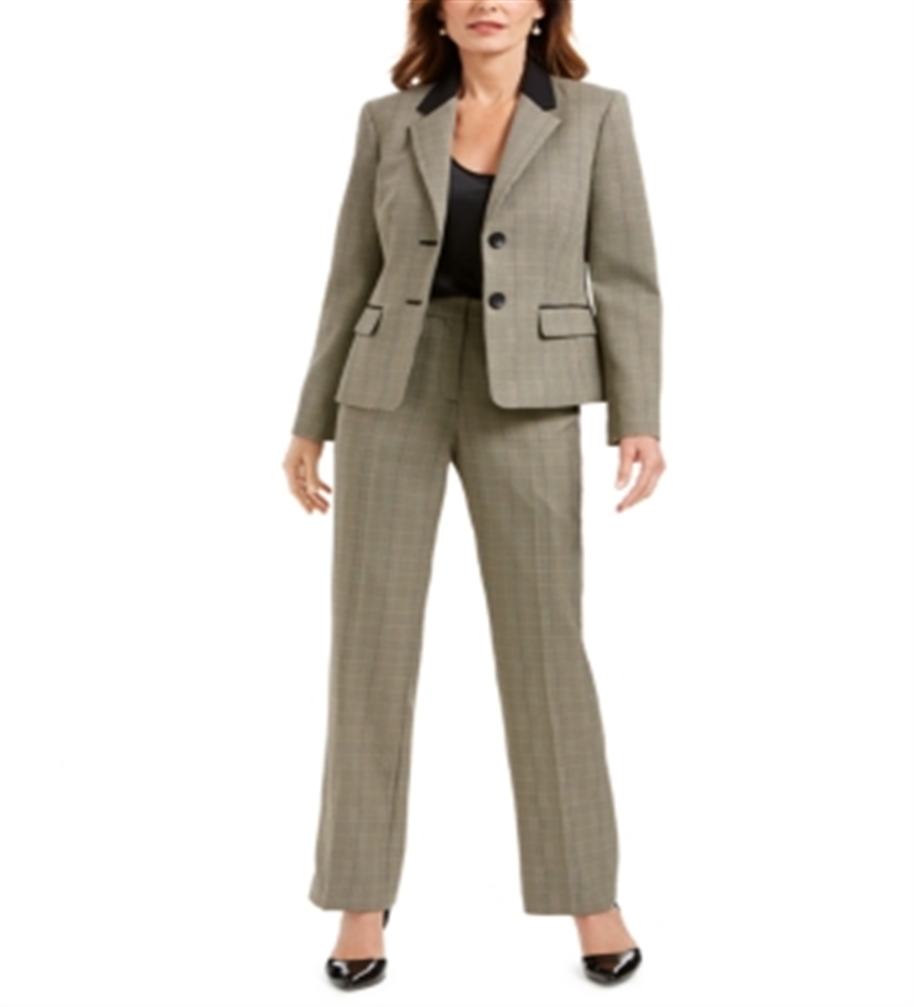 Le Suit Women's Plaid Print Pantsuit Brown Size 12