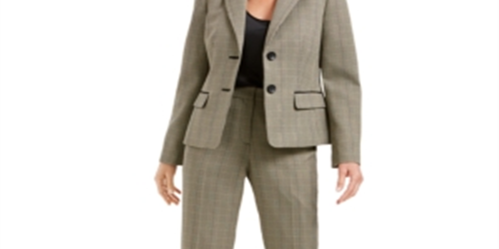 Le Suit Women's Plaid Print Pantsuit Brown Size 12