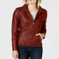 Style & Co Women's Faux Leather Moto Jacket Red Size Small