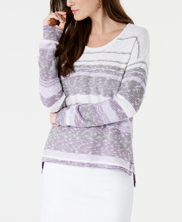 Style & Co Women's Striped Drop Shoulder Sweater Purple Size Petite L