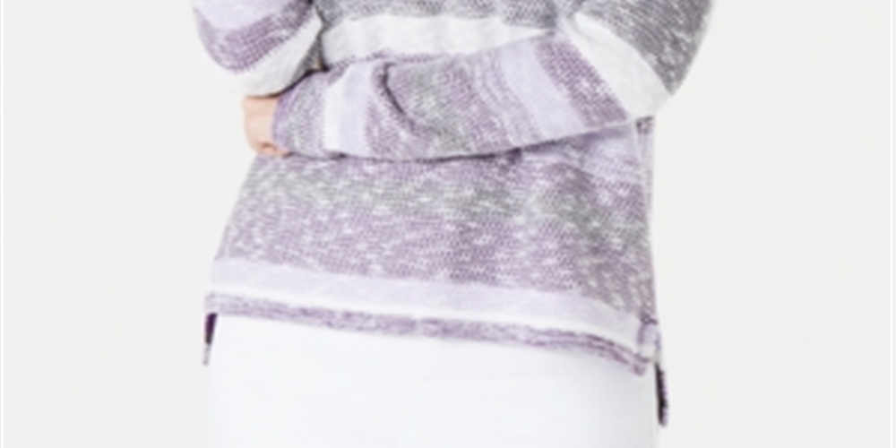 Style & Co Women's Striped Drop Shoulder Sweater Purple Size Petite L