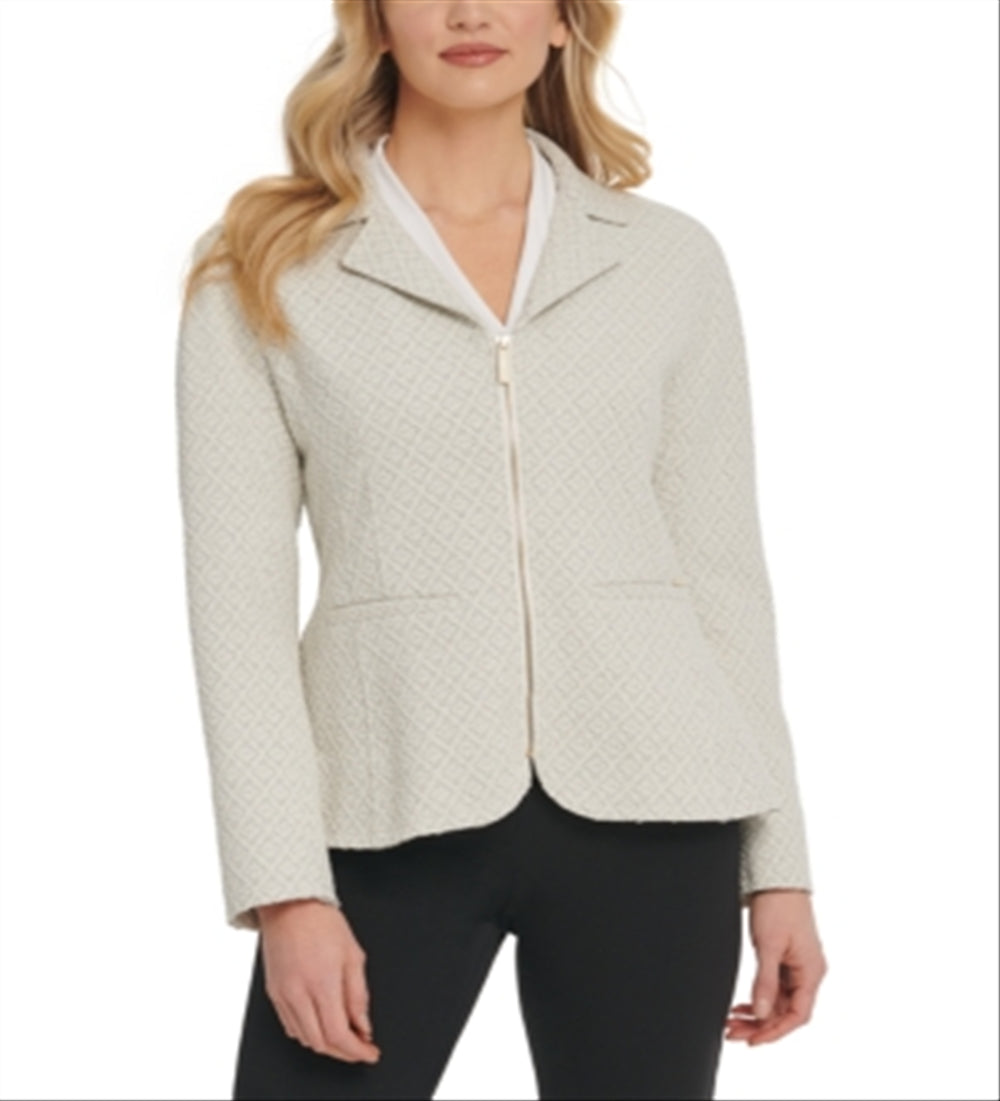 DKNY Women's Knit Zip up Blazer Beige Size 14