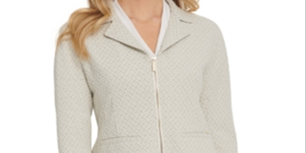 DKNY Women's Knit Zip up Blazer Beige Size 14