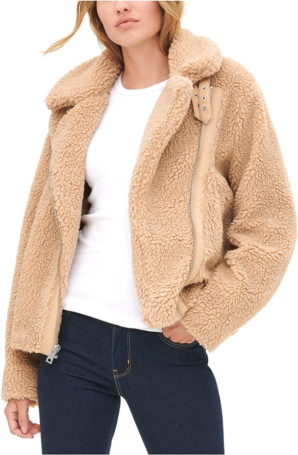 Levi's Women's Pocketed Zippered Sherpa Motorcycle Jacket Brown Size X-Large