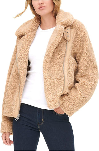 Levi's Women's Pocketed Zippered Sherpa Motorcycle Jacket Brown Size X-Large