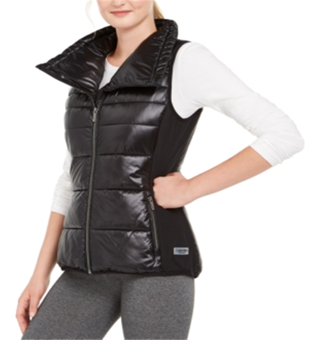 Calvin Klein Women's Funnel Neck Quilted Outerwear Vest Black Size Small