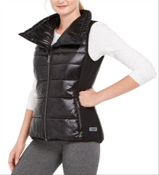 Calvin Klein Women's Funnel Neck Quilted Outerwear Vest Black Size Small