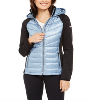 Calvin Klein Women's Performance Mixed Media Quilted Jacket Blue Size X-Large