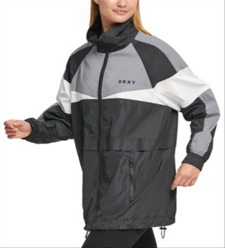 DKNY Women's Reflective Color Blocked Windbreaker Jacket Black Size Medium
