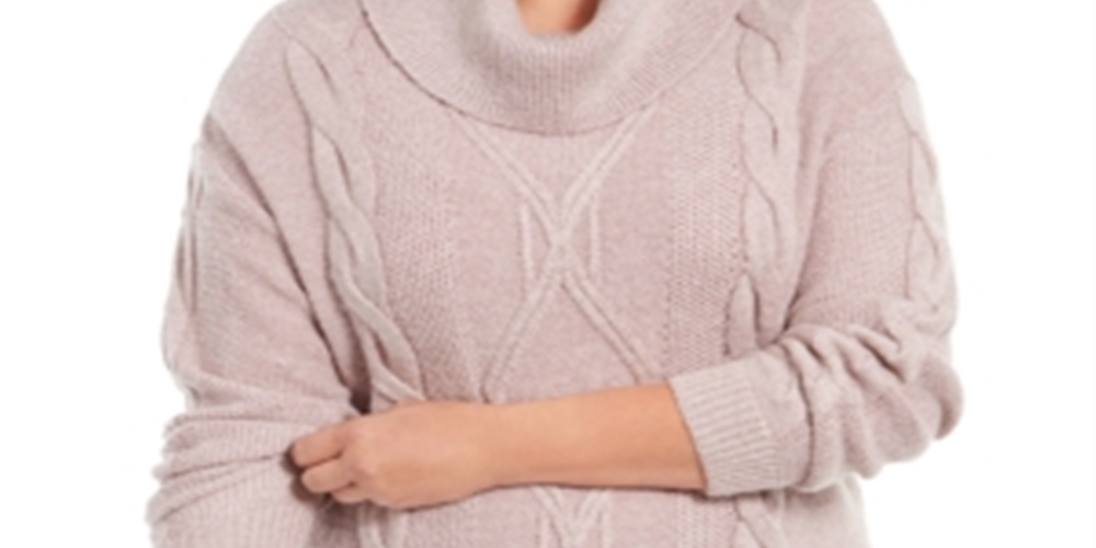 Charter Club Plus Size Cowl-Neck Cable-Knit Sweater Pink Size 0X