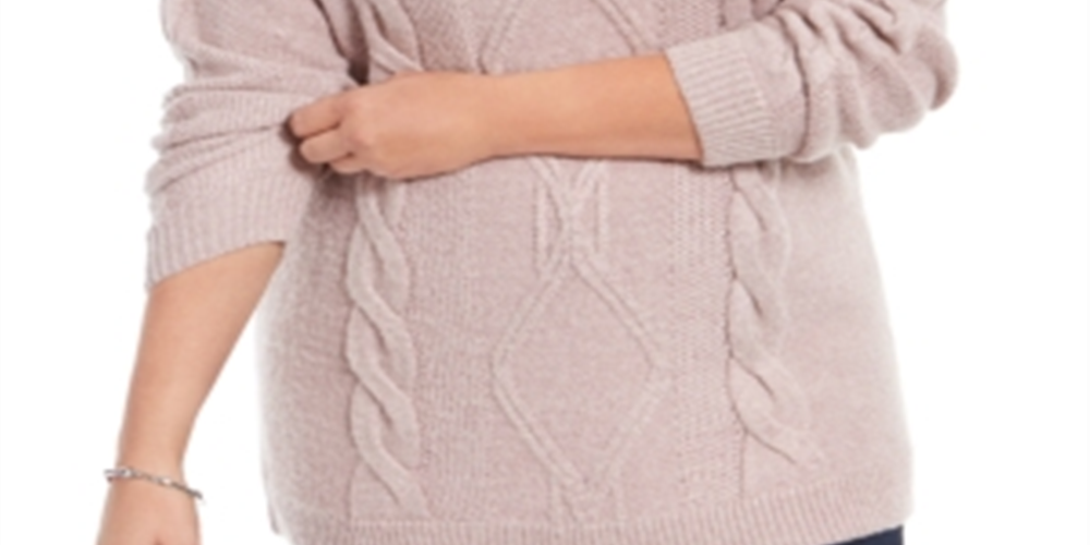 Charter Club Plus Size Cowl-Neck Cable-Knit Sweater Pink Size 0X