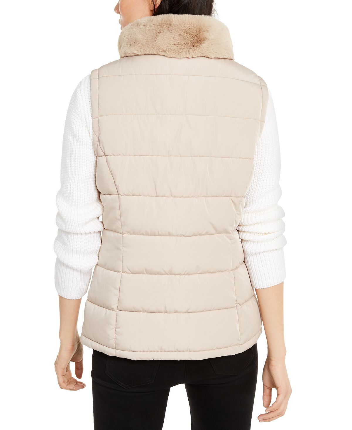 Calvin Klein Women's Faux-Fur Collar Vest Brown Size Large