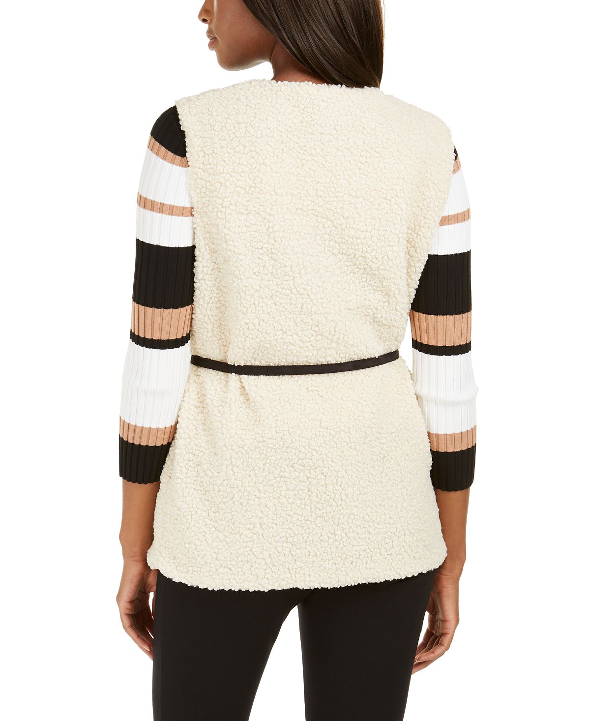 INC International Concepts Women's Faux Shearling Duster with Sueded Belt Brown Size S/M