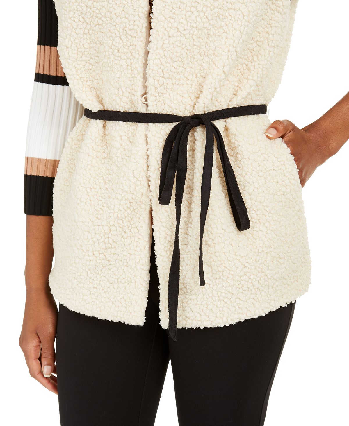 INC International Concepts Women's Faux Shearling Duster with Sueded Belt Brown Size S/M
