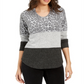 Style & Co Women's Animal Print Long Sleeve Scoop Neck T-Shirt Sweater Size Gray Size Medium
