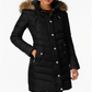 Michael Kors Women's Faux Fur Trim Hooded Chevron Down Puffer Coat Black Size XS
